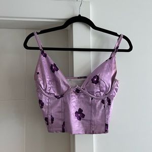 Purple satin floral print top